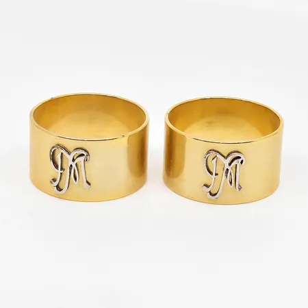 2 Servettringar, Skultuna 1607, Ø 45mm, B11, monogram, bruksskick, etui