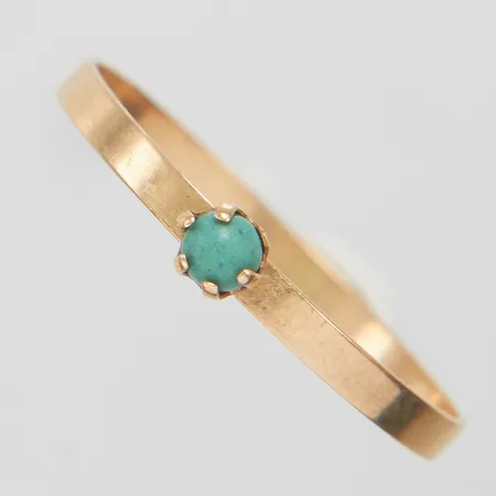 Ring med turkos, stl18, bredd 2mm, skev, trasig fattning, finska stämplar, 14K Vikt: 0,6 g