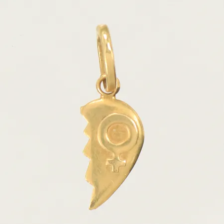 Hänge halvt hjärta med manlig och kvinnlig symbol 20x7mm inklusive hängöglan 18K  Vikt: 1,1 g