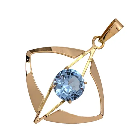 Hänge, 18K guld, ljusblå Spinell Ø 8 mm, tillverkarstämpel EBIF, svensk kontrollstämpel, längd inkl. ögla 35 mm, bredd 26 mm, fint skick, sten utan anmärkning Vikt: 2 g
