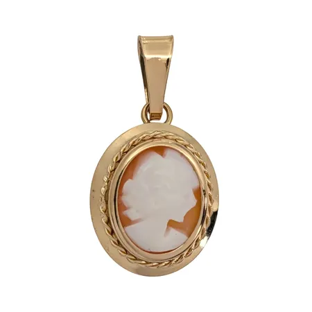 Caméhänge, 18K guld, Guldfynd (GHA), längd inkl. ögla 21 mm, bredd 11 mm, fint skick Vikt: 1,1 g