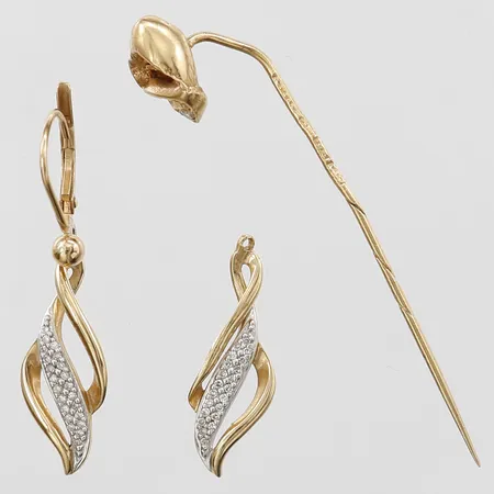 Diverse guld med diamanter, 1xca0,01ct, 42xca0,005ct, bruksslitage, defekt/av, 18K guld. Vikt: 5,1 g