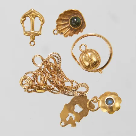 Diverse guld, defekt, skevt, trasigt, stenar, 18K, bruttovikt 5,1g Vikt: 5,1 g