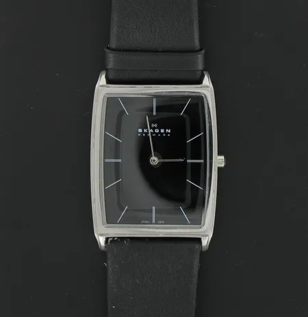 Teräsrannekello Skagen quartz, nahkarannekkeela, taulun koko 32x38mm