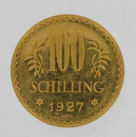 Kultaraha, nimellisarvo 100 shilling, Itävalta 1927, 900, paino 23,5g Paino: 23,5 g