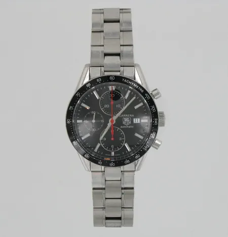 Miesten teräsrannekello TagHeuer Carrera, automatic, Tachymetre, sarjanumero: CV2014-2 ERL9148, taulun Ø 44mm, hihnan pituus n.185mm, omassa laatikossa, mukana paperit.