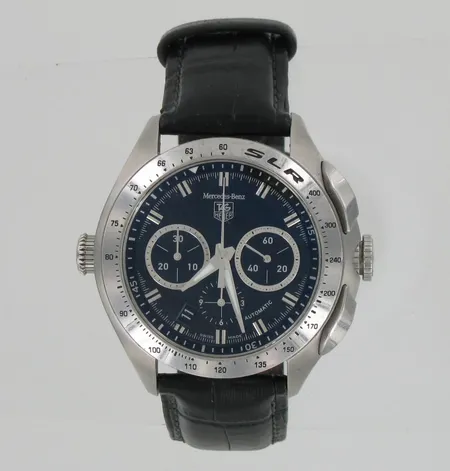 Miesten teräsrannekello TagHeuer SLR for Mercedes Benz Limited Edition, automatic, nahkaranneke, sarjanumero 3332/3500 CAG2110 LY2509, taulun Ø 50mm.