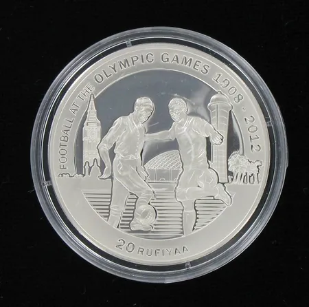 Juhlaraha, Football at the Olympic Games 1908-2012, 20 Rufinas, 2011 Maldives, 925, paino 28,3g Paino: 28,3 g