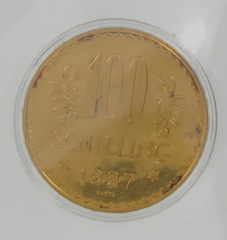Kultaraha Republik Österreich, nimellisarvo 100 Shilling, 1927, 900, paino 23,52g Paino: 23,5 g