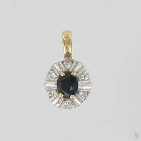 Sinisafiiririipus timanteilla 3xn.0.005ct, korkeus 11mm, 585br kelta- ja valkokulta, paino 0,5g Paino: 0,5 g