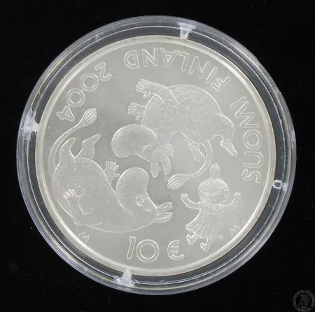 Juhlaraha Tove Jansson ja lastenkulttuuri - 2004, nimellisarvo 10 euroa, 925, paino 27,4g Paino: 27,4 g