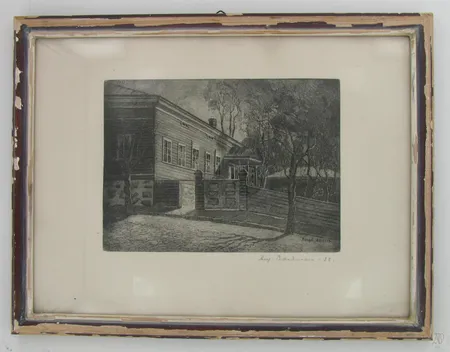 Taulu, etsaus, Borgå A.B. 1932, signeeraus Aug Backman -32, koko 15x20cm