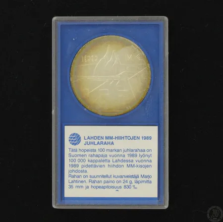 Juhlaraha, Lahden MM-hiihdot 1989, nimellisarvo 100mk, 830, paino 24,0g Paino: 24   g