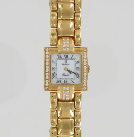 Naisten timanttikultarannekello 40xn.0.01ct, Festina Saphir quartz, pituus 160mm, paristo loppu, 750br, paino 51,4g Paino: 51,4 g