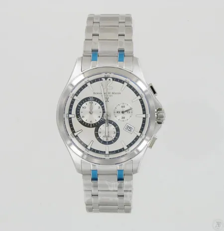 Miesten teräsrannekello Bernhard H. Mayer Depuis 1871, sarjanumero 41701.636.6, Limited edition 0970/4999, quartz, taulun Ø 46mm, rannekkeen pituus 200mm, käyttämätön, omassa laatikossa.