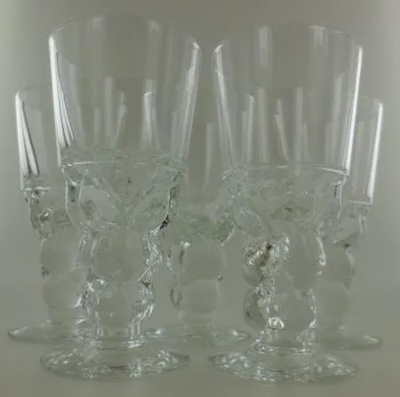 Viisi lasia, Nuutajärvi, design Oiva Toikka, Mukura/Paratiisi, korkeus 125mm, 10cl.