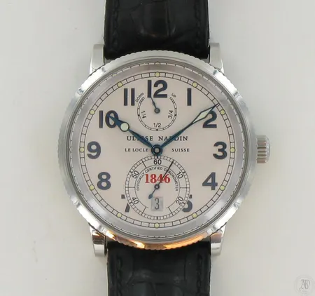 Teräsrannekello Ulysse Nardin Marine Chronometer 263-22, no:3795, nahkarannekkeella, ref:263.22, Ø 38mm, laatikko ja paperit