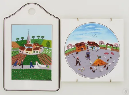 Kaksi seinälaustasta, Villeroy och Boch, mitat 150x150mm ja 140x215mm.