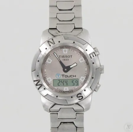 Teräsrannekello Tissot 1853 T Touch, quartz, QKS-RA-116681, Z 251/351, käytön jälkiä, taulun Ø 41mm, kaksi lisäpalaa.