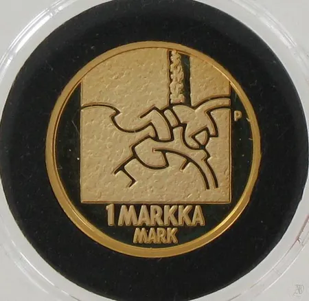 Kultaraha 1mk, vuodelta 2001, Viimeinen markka, 750, paino 8,6g Paino: 8,6 g