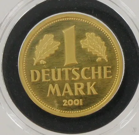 Kultaraha 1mk, vuodelta 2001, Saksan viimeinen markka, 999, paino 12,0g Paino: 12   g