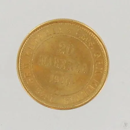 Kultaraha 20 Markkaa, vuodelta 1910, 900, paino 6,4g Paino: 6,4 g