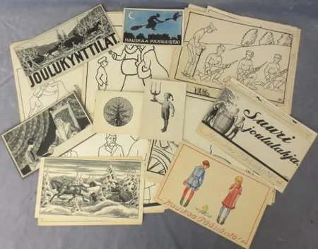 57 piirrustusta, signeeraus Alexander Paischeff, erikokoisia, suurin osa vuodelat 1919, yksi revennyt.