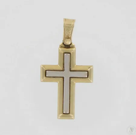 Ristiriipus, korkeus 38mm, 585 kelta- ja valkokulta, paino 7,2g Paino: 7,2 g