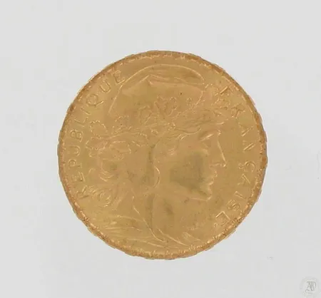 Kultaraha Republique Francaise, Liberte Egalite Fraternite, 20 frangia, 1905, 900, paino 6,4g Paino: 6,4 g