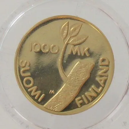 Kultainen juhlaraha Itsenäisyyden 80-vuotisjuhlaraha, nimellisarvo 1000mk, 900, paino 8,64g Paino: 8,6 g