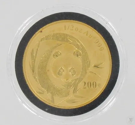 Kultaraha, Panda 2003, 200 Juania, ½ Oz, 999, paino 15,5g Paino: 15,5 g