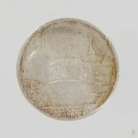 Juhlaraha Norges Frigjöring, 1980, nimellisarvo 200 kruunua, 625, paino 26,8g Paino: 26,8 g