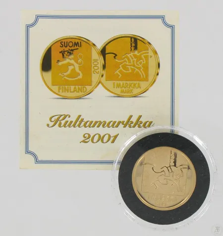 Kultamarkka 2001, laatikko ja aitoustodistus, 750, paino 8,6g Paino: 8,6 g