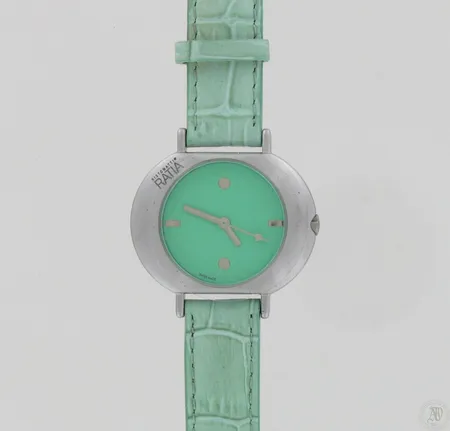 Teräsrannekello, design Ristomatti Ratia, quartz, taulun Ø 35mm, hihnan pituus 180mm, laatikko, paristo loppunut