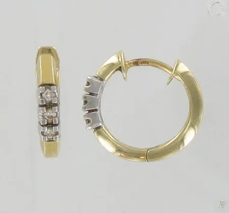 Timanttikorvarenkaat 6xn.0.02ct, Ø 17mm, lukot löystyneet, 585 kelta- ja valkokulta, paino 4,5g Paino: 4,5 g