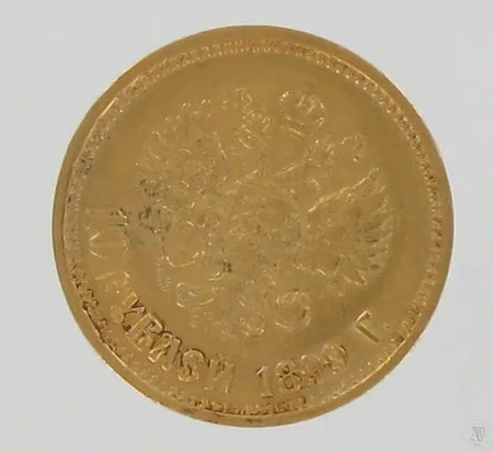 Kultaraha, Venäjä 1899, 10 ruplaa, Nikolai II, 900, paino 8,6g Paino: 8,6 g