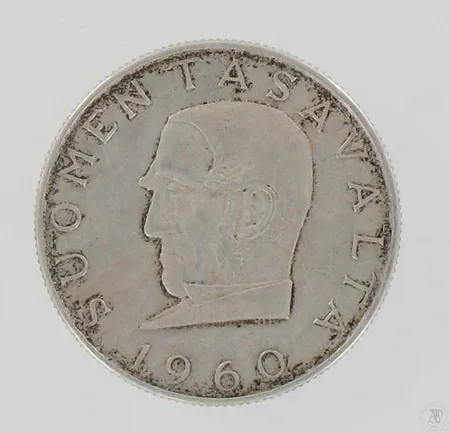 Hopearaha 1000mk, 1960, Suomen markka 100 vuotta, 875, paino 13,9g Paino: 13,9 g