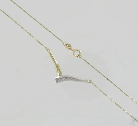 Timanttikaulakoru 1xn.0.005ct, pituus 45cm, 585 kelta- ja valkokulta, paino 2,1g Paino: 2,1 g