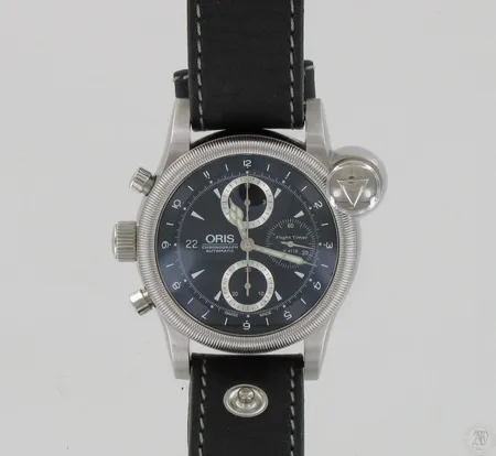 Teräsrannekello Oris Flight Timer R4118-limited edition, 1788/4118, taulun halkaisija Ø45mm, nahkarannekkeella, laatikko, todistus ja kirja