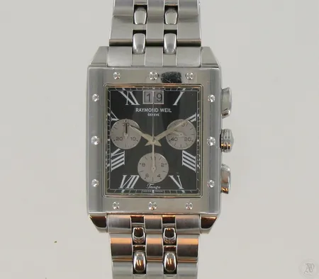 Teräsrannekello Raymond Weil Tango, qartz, päivyri, taulun koko 36x33mm, hihnan pituus 21cm