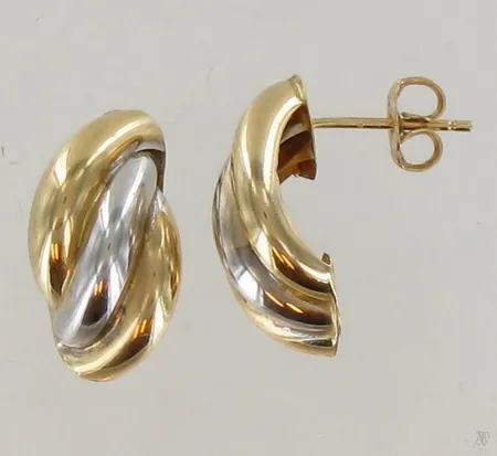 Korvakorut, korkeus 18mm, 585 kelta-ja valkokulta, paino 1,7g Paino: 1,7 g