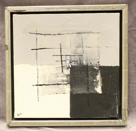 Öljyvärimaalaus kankaalle, signeeraus OL 02, Oliver Lang: 4 x Kold Serie Origi, kehyksissä kulumia, koko 30x30cm