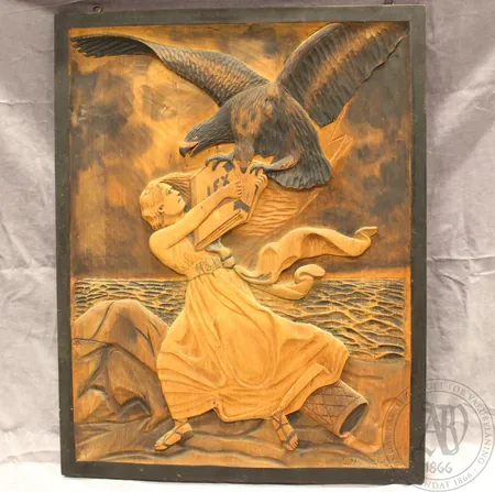 Puuveistos, signeeraus L. Nykänen, koko 50x64cm