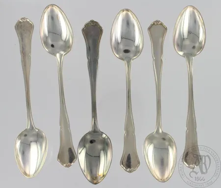 Kuusi kahvilusikkaa, Chippendale, 830, paino 76,0g Paino: 76   g