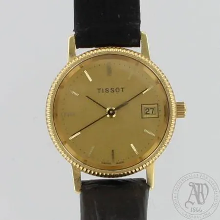 Kultarannekello Tissot, kaiverrettu, quartz: paristo loppunut, taulun Ø 29mm, 585br, paino 15,6g Paino: 15,6 g