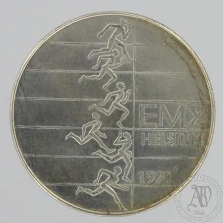 Juhlaraha, EMX Helsinki 1971, nimellisarvo 10mk, 500, paino 24,3g Paino: 24,3 g