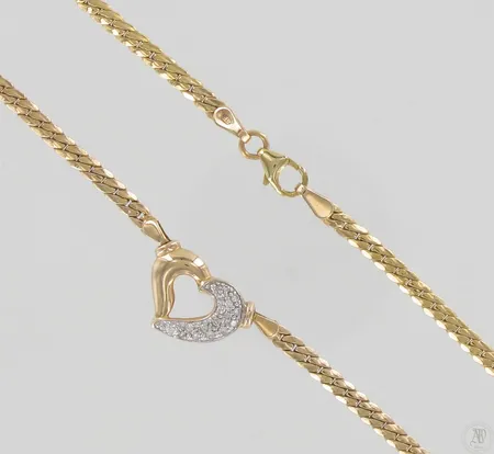 Timanttikaulakoru 15xn.0.005-0.01ct, käytön jälkiä, 585, paino 6,3g Paino: 6,3 g
