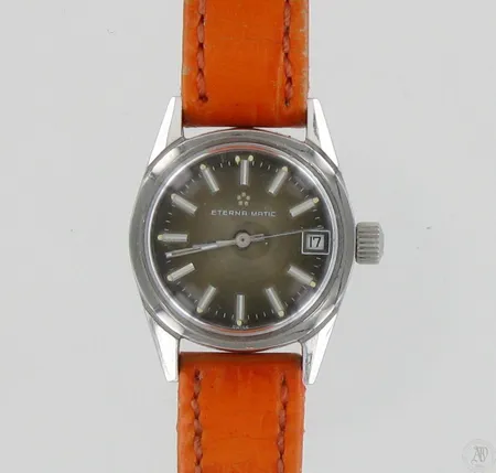 Teräsrannekello Eterna-Matic, mekaaninen, 561.2003.41, taulun Ø 22mm, nahkarannekkeella