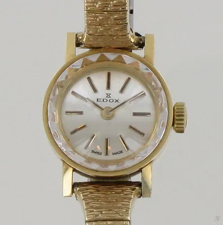 Kultarannekello Edox metallirannekkeella, mekaaninen, kaiverrettu, Ø 18mm, 585br, paino 19,9g