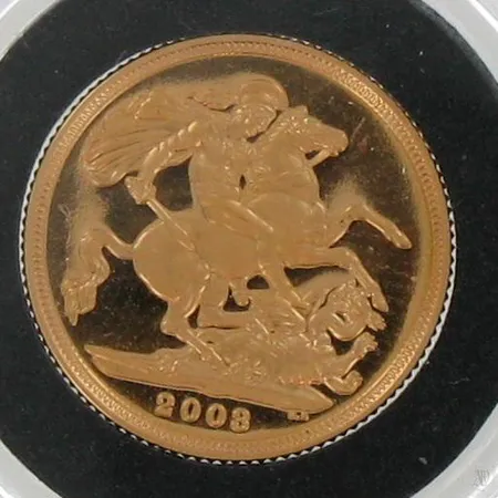 Kultaraha 1 Sovereign, "Pyhä yrjö ja lohikäärme" Iso-Britannia, vuodelta 2003, 916, paino 7,98g Paino: 7,9 g